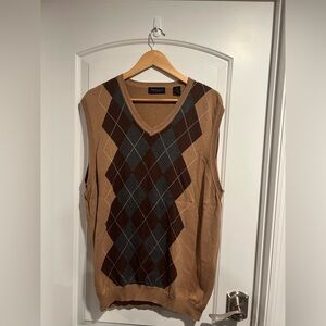 Van Heusen Brown Plaid Cotton Vest Size XL